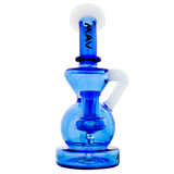 MAV Glass - Mini Tahoe Bulb Recycler Dab Rig in White & Blue with Hole Diffuser, Front View