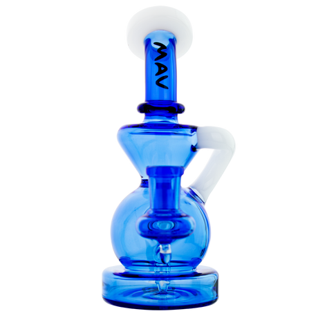 MAV Glass - Mini Tahoe Bulb Recycler Dab Rig in White & Blue with Hole Diffuser, Front View