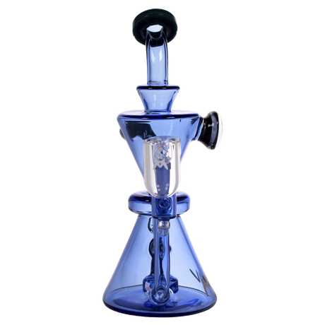 MAV Glass - The Beverly Subtl Collab 9" Hourglass Recycler Dab Rig in Blue - Front View