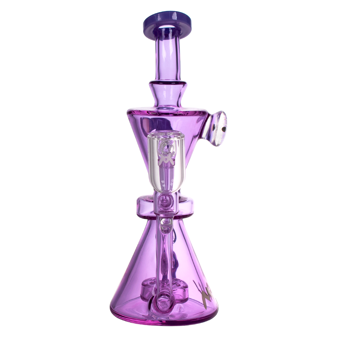 MAV Glass - The Beverly Subtl Collab 9" Hourglass Recycler Dab Rig in Purple - Front View