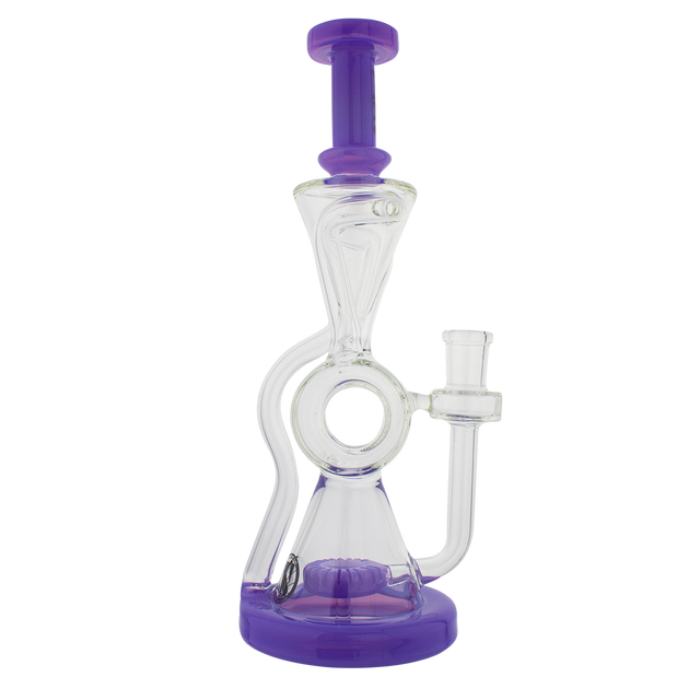 MAV Glass - The Ojai Barrel Slitted Puck Recycler Dab Rig with Cyclone Percolator, 14mm Joint, Front View
