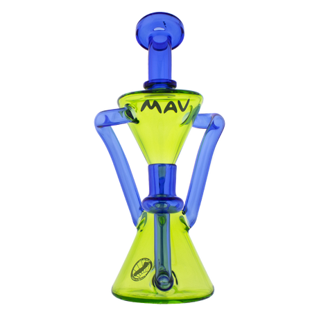 MAV Glass - The Zuma Recycler Dab Rig in Neon Yellow with Blue Accents, Front View