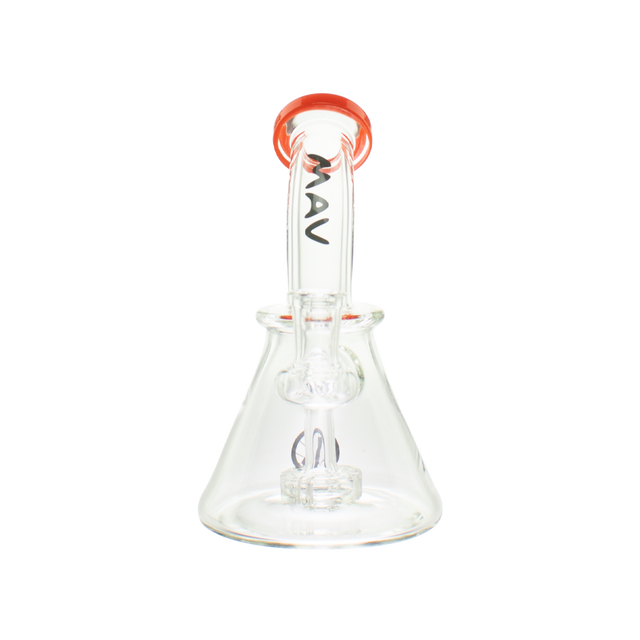 MAV Glass Mini Bent Neck Beaker in Orange, 7" Compact Bong with Glass on Glass Joint