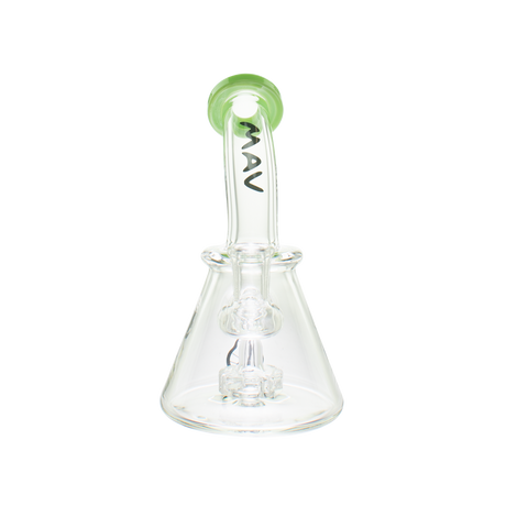 MAV Glass Mini Bent Neck Beaker in Slime variant, 7" height, 14mm joint, portable design, front view on white background