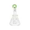 MAV Glass Mini Bent Neck Beaker in Slime variant, 7" height, 14mm joint, portable design, front view on white background