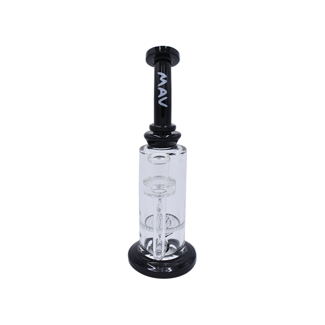 MAV Glass Mini Bent Neck Honey Bong in Full Black with Honeycomb Percolator, Front View