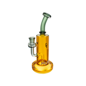 MAV Glass Mini San Diego Bong in Smoke and Gold variant, 14mm joint, front view on white background
