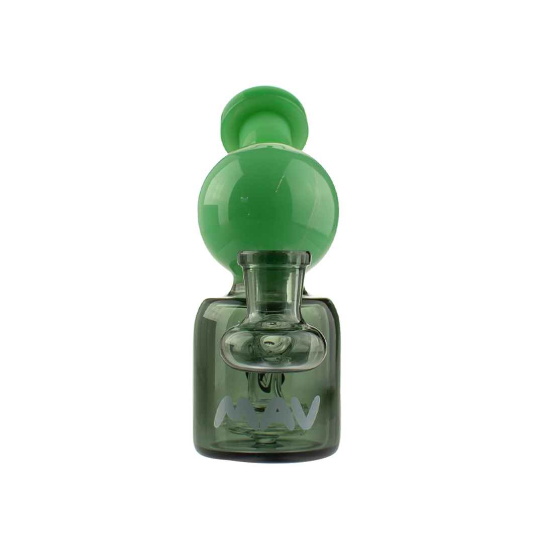 MAV Glass Mini Squig Rig in green, compact 4" dab rig with a 14mm joint, front view on white background