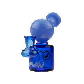 MAV Glass Mini Squig Rig in Blue with Beaker Design, 4" Tall, Front View