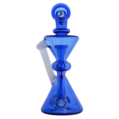 MAV Glass Mini Zuma Recycler Dab Rig in blue with vortex percolator and 7.5" height, front view