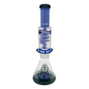 MAV Glass 14" Purple and Black Beaker Bong with Freezable Coil and Slitted Pyramid Perc