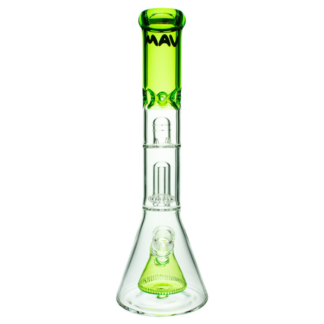 MAV Glass Pyramid To Single UFO Beaker Bong in Green, Front View, 18-19mm Joint