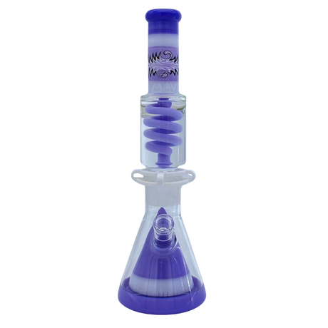 MAV Glass 16" Purple & White Reversal Wig Wag Beaker with Slitted Pyramid Percolator and Freezable Coil