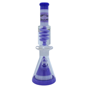 MAV Glass 16" Purple & White Reversal Wig Wag Beaker with Slitted Pyramid Percolator and Freezable Coil