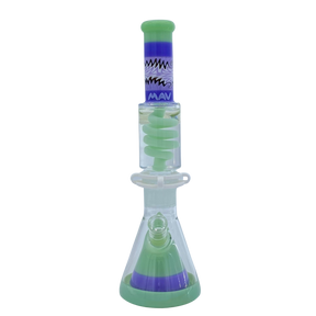 MAV Glass 16" Reversal Wig Wag Seafoam and Purple Beaker Bong with Freezable Coil