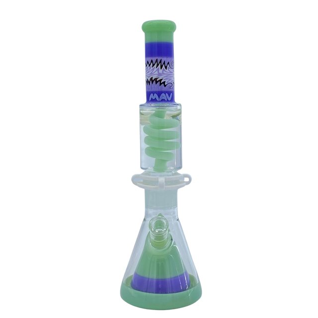 MAV Glass 16" Reversal Wig Wag Seafoam and Purple Beaker Bong with Freezable Coil