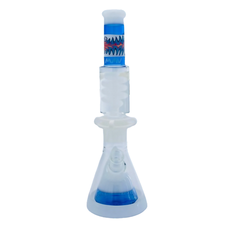 MAV Glass 16" White & Blue Wig Wag Beaker with Freezable Coil System - Front View