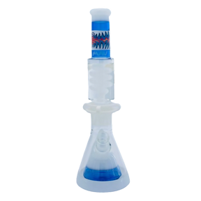 MAV Glass 16" White & Blue Wig Wag Beaker with Freezable Coil System - Front View