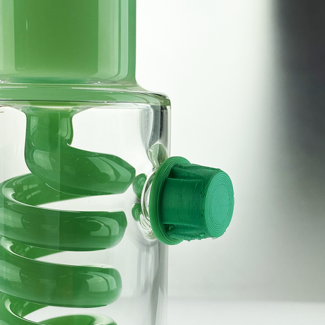Close-up of MAV Glass Seafoam Beaker with Slitted Pyramid and Freezable Coil