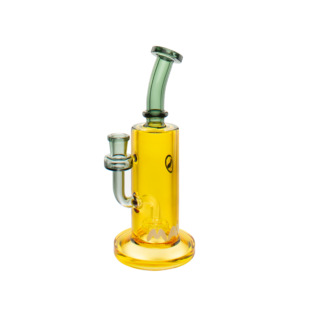 MAV Glass The Alcatraz bong in Smoke and Gold, 7" beaker design with glass on glass joint