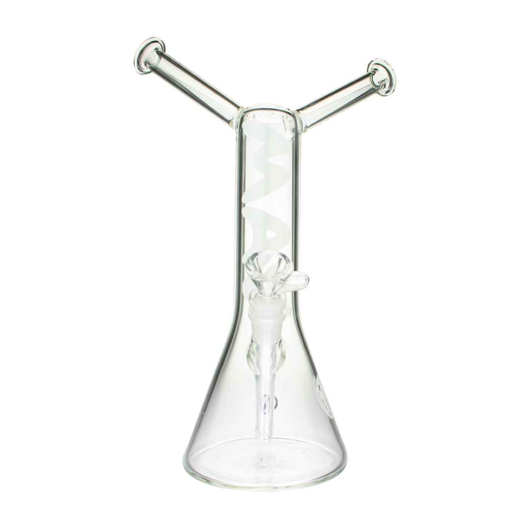 MAV Glass The Bestie Bong Clear 14" with a stable beaker base and banger hanger design, front view