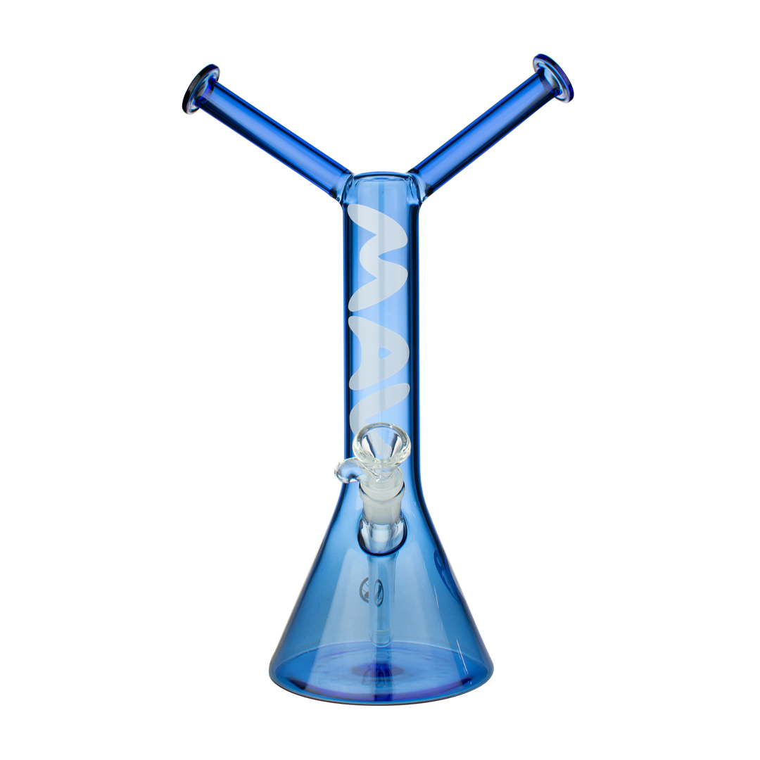 MAV Glass The Original Bestie Bong in Blue with Beaker Design and Banger Hanger, Front View