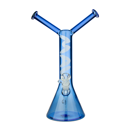 MAV Glass The Original Bestie Bong in Blue with Beaker Design and Banger Hanger, Front View