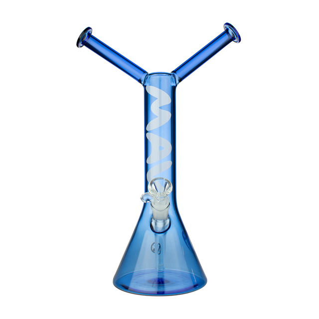 MAV Glass The Original Bestie Bong in Blue with Beaker Design and Banger Hanger, Front View