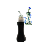 MAV Glass The Pacifica Switch Attachment in blue and black, with vortex percolator, side view on white background