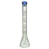 MAV Glass Triple UFO Beaker Bong with clear glass and blue accents, front view on white background