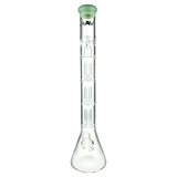 MAV Glass Triple UFO Beaker Bong, 21" tall with 18-19mm joint size, front view on white background