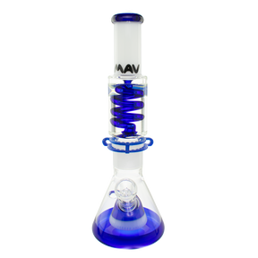 MAV Glass Beaker with White & Blue Freezable Coil, Slitted Pyramid Perc, 14" Tall