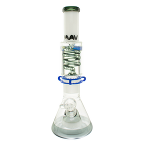 MAV Glass 14" White & Black Beaker Bong with Slitted Pyramid Percolator and Freezable Coil
