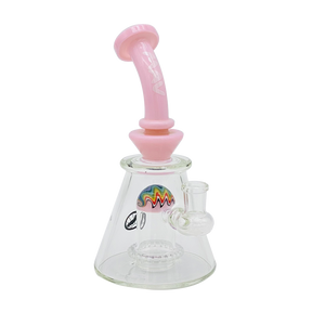 MAV Glass Pink Wig Wag Reversal UFO Bent Neck Pyramid Bong with Showerhead Percolator