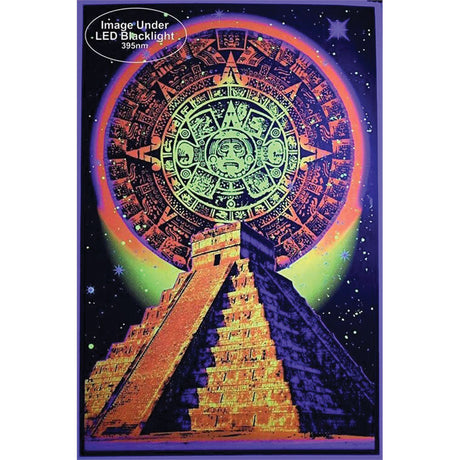 Mayan Blacklight Poster with UV Reactive Ink, 24" x 36" featuring a vibrant Mayan pyramid design