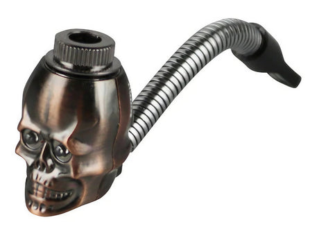 Metal Skull Hand Pipe, 4.5" Zinc Alloy, Durable with Side Angle View