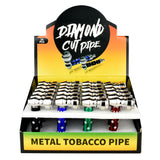 24 Pack Metal Tobacco Pipes with Silicone Grip, Front View Display Box
