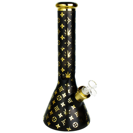 Metallic Floral Diamond Water Pipe with Beaker Design for Dry Herbs, 13" Height, 45 Degree Joint