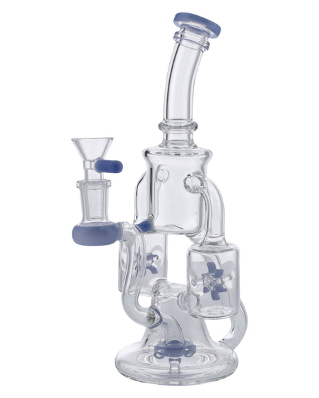 Milky Blue Glass Water Pipe by Valiant Distribution, 8" Recycler Bong with Quartz Bowl, 90 Degree Joint