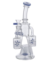 Milky Blue Glass Water Pipe, 8" Tall, 90 Degree Joint, with Bowl and Quartz for Dry Herbs and Concentrates