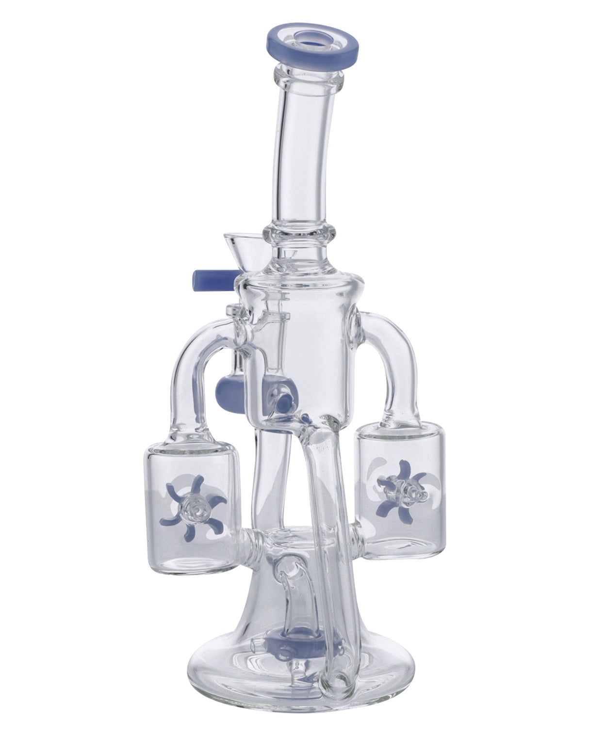 Milky Blue Glass Water Pipe by Valiant Distribution, 8" Recycler Bong with Quartz Bowl