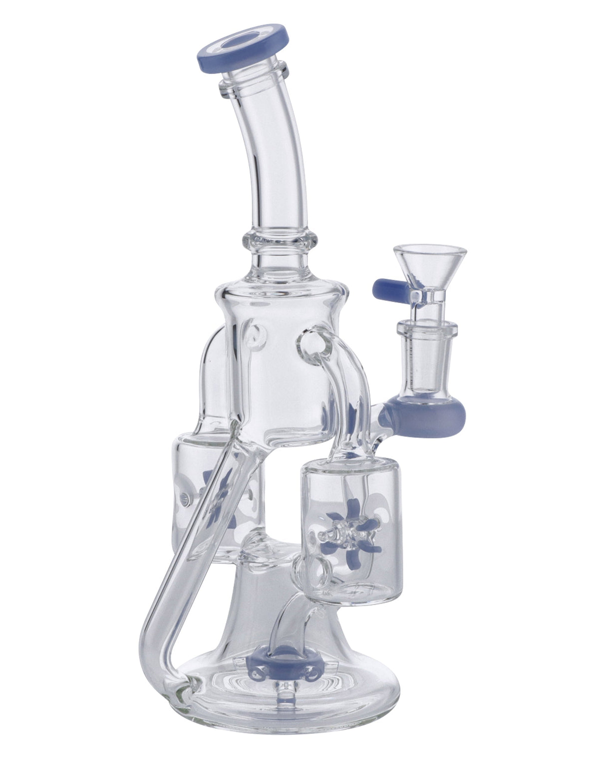 Valiant Distribution 8" Milky Blue Glass Water Pipe, 90 Degree Joint, Compact Design, Front View
