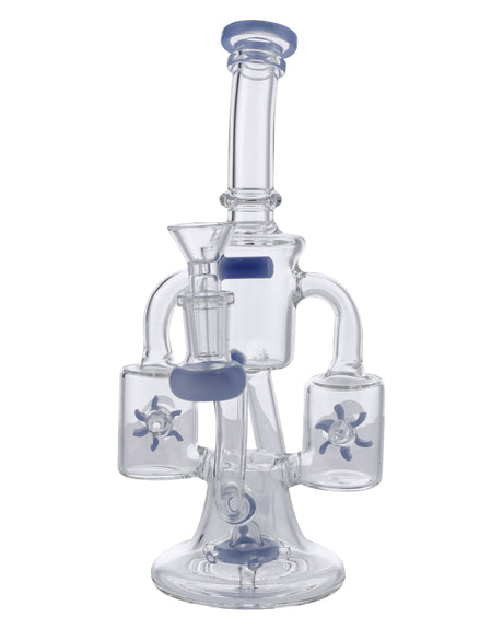 Milky Blue Glass Water Pipe, 8" Tall, 90 Degree Joint, Portable Recycler Design with Quartz Bowl