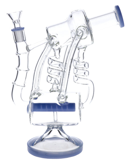 Milky Blue Glass Water Pipe with Quartz Banger by Valiant, 12" Recycler Design, Front View