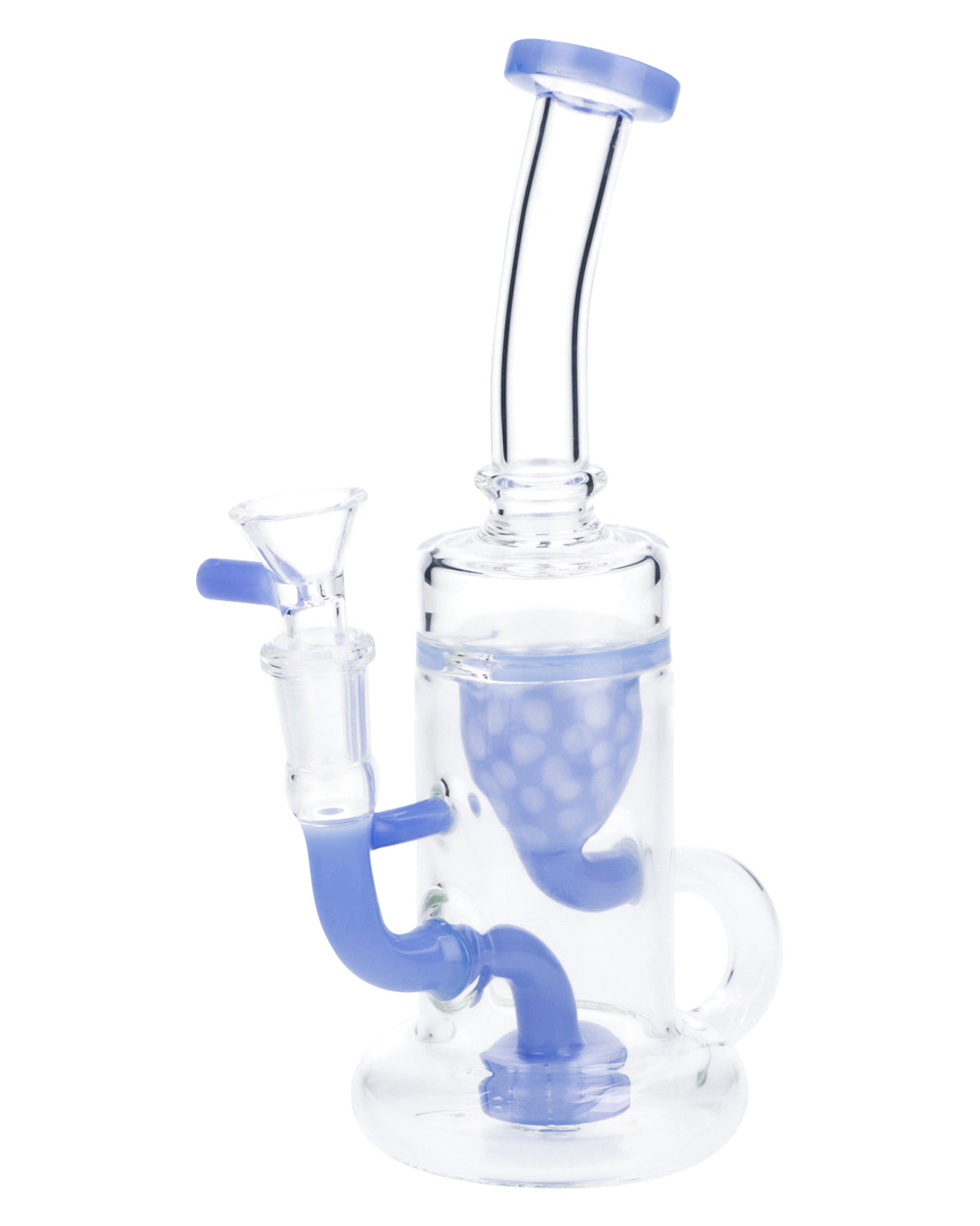 Milky Blue Quartz Water Pipe with Bent Neck & Bowl - 8 in, Front View on White Background