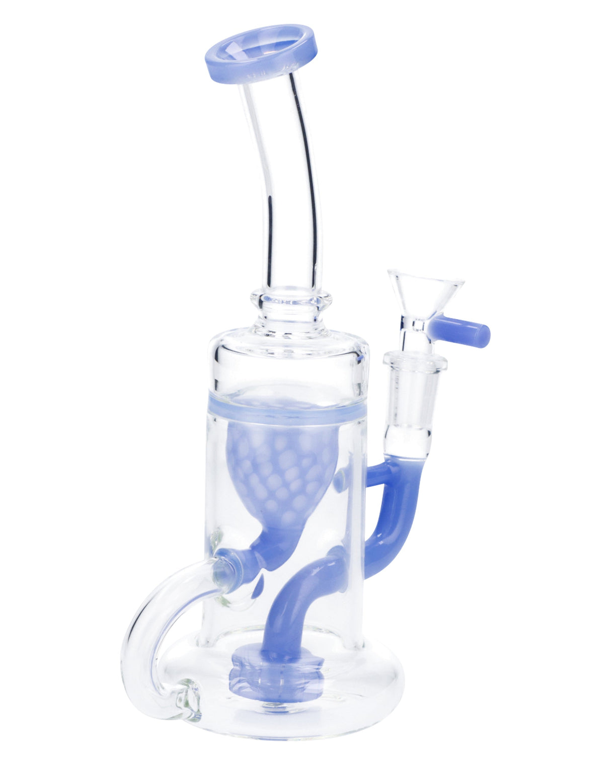 Milky Blue Quartz Water Pipe, Bent Neck & Bowl, 8 inch, 90 Degree Joint, For Dry Herbs & Concentrates