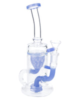 Milky Blue Quartz Water Pipe, Bent Neck & Bowl, 8 inch, 90 Degree Joint, Front View