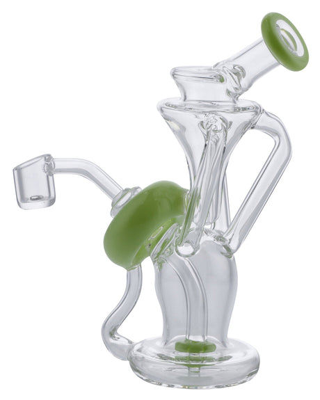 Milky Green Recycler Dab Rig by DankGeek, 6in, clear borosilicate glass with green accents, side view