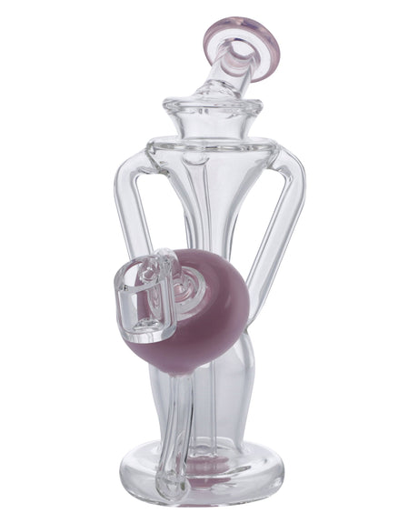 Milky Pink Recycler Dab Rig by DankGeek, 6in tall, clear glass with pink accents, front view