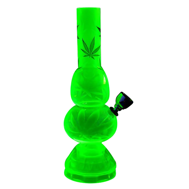 6.75" Mini Acrylic Double Bubble Water Pipe in Green with Built-in Grinder Base
